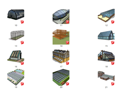 123农业大棚 工业厂房 阳光房 花房 种植大棚 植物园 采摘园 农庄（1）su草图模型下载