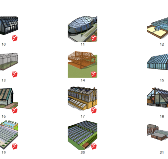 123农业大棚 工业厂房 阳光房 花房 种植大棚 植物园 采摘园 农庄（1）su草图模型下载