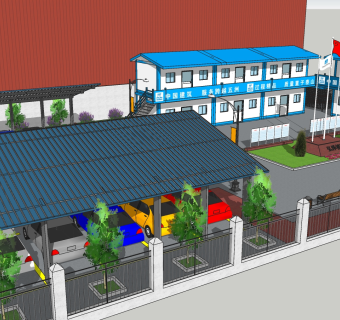 124工地项目部规划，建筑工地，工地移动板房，简易板房su草图模型下载