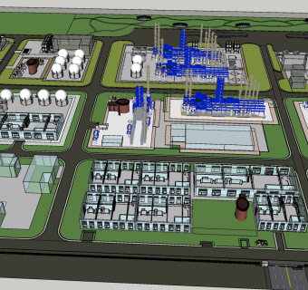 126工业园区总体规划设计  现代风格标准厂房 化工厂 工业厂房 管道 化工厂储蓄罐 化工厂设备 化工产业园su草图模型下载