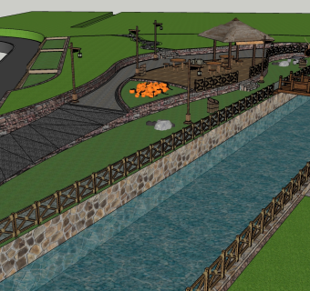 130乡村农家院，乡村凉亭，农村水井，生态农业园su草图模型下载