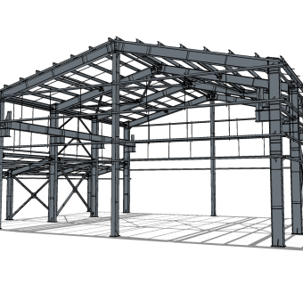 133钢结构框架工业厂房，标准厂房，仓库，水泥钢筋厂房su草图模型下载