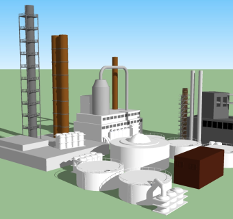 149发电厂 现代风格发电厂 工业设备 风机 发电设备，电压机 输电管道su草图模型下载