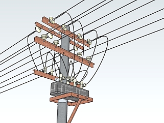 157高压电线杆设施，高压输电线电力设施，高压线塔  电线杆su草图模型下载