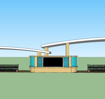 173化工厂  化工厂大门 门头  大门自动伸缩门，自动门  广告显示屏 现代风格大门建筑su草图模型下载