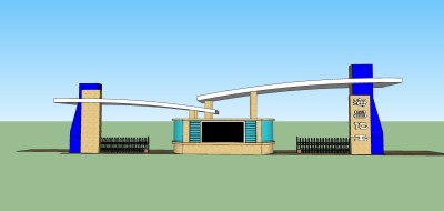 173化工厂  化工厂大门 门头  大门自动伸缩门，自动门  广告显示屏 现代风格大门建筑su草图模型下载