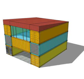 175集装箱 ，集装箱样板房 集装箱风格办公室，工地移动板房，简易员工宿舍su草图模型下载