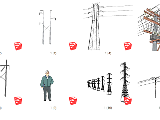 高压线塔，电线杆，<em>灯塔</em>，高压线su草图模型下载