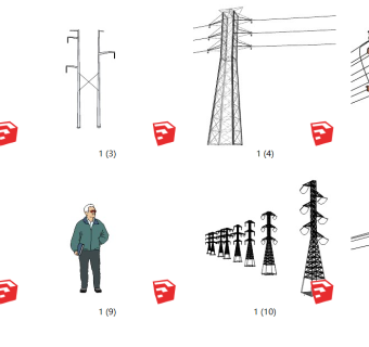 184高压塔组合 高压输电线电力设施，现代风格电塔，信号塔，高压线塔，电线杆，灯塔，高压线su草图模型下载