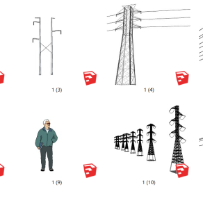 184高压塔组合 高压输电线电力设施，现代风格电塔，信号塔，高压线塔，电线杆，灯塔，高压线su草图模型下载