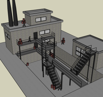 204标准厂房，钢架结构楼梯，老厂房，工业厂房，老产业园su草图模型下载