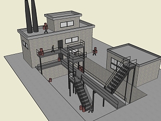 204标准厂房，钢架结构楼梯，老厂房，工业厂房，老产业园su草图模型下载