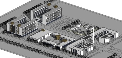 219产业园 工厂，现代风格厂房建筑，办公楼厂房，现代风格标准厂房 仓库  工厂门口伸缩门 自动门 产业园 工业园区su草图模型下载