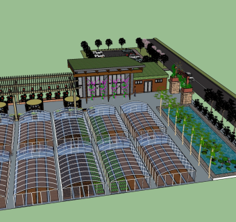 221生态农庄，现代风格农场 家庭农场 蔬菜基地 都市农园 采摘园 新农村采摘基地  温室大棚 阳光房 蔬菜大棚，农村小屋，农家小院 乡村民宿su草图模型下载
