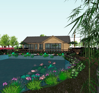 222中式生态农庄 生态餐厅，农家乐农家院，采摘果园基地，度假村，新农村采摘基地 ，中式民宿，中式庭院景观，花园树 儿童游乐场，农场入口 门头 水车，农家院餐厅su草图模型下载