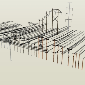 246电线杆组合，高压输电线电力设施，现代风格电塔，信号塔，高压线塔su草图模型下载
