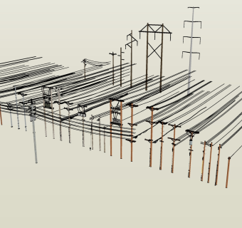 246电线杆组合，高压输电线电力设施，现代风格电塔，信号塔，高压线塔su草图模型下载
