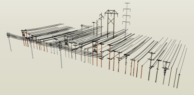 246电线杆组合，高压输电线电力设施，现代风格电塔，信号塔，高压线塔su草图模型下载