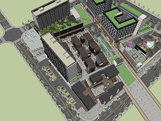 现代商业综合体建筑景观su草图模型下载