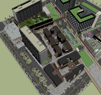 现代商业综合体建筑景观su草图模型下载