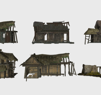 03中式古建筑，中式古建筑 破旧老房子 亭子 牌坊su草图模型下载