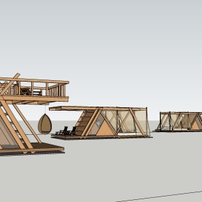 06现代风格艺术风格树屋建筑  民宿景观 小木屋合集,度假小屋su草图模型下载