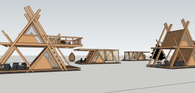 06现代风格艺术风格树屋建筑  民宿景观 小木屋合集,度假小屋su草图模型下载