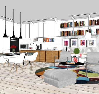 现代温馨客厅su草图模型下载