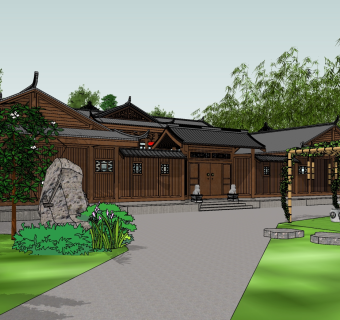 09闽南 徽派古典建筑风格四合院 新中式度假宾馆酒店 中式四合院建筑 花园景观 度假村 中式别墅su草图模型下载