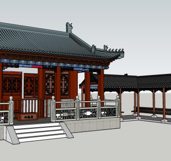 10古建大殿 中式阁楼 大殿 钟楼 鼓楼 塔楼 古典中式亭廊  游廊 中式风格风景名胜 古建筑 雄宝殿寺庙古建筑su草图模型下载