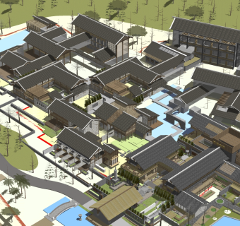 19中式古建 新中式特色度假宾馆酒店  中式商业街  度假小镇 中式商业广场 四合院 牌楼牌坊 酒楼茶馆（1)su草图模型下载