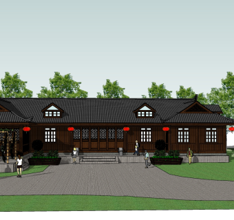 25 中式风格中式古建筑 中式古建会所酒店 中式服务区，游客中心 度假小屋su草图模型下载