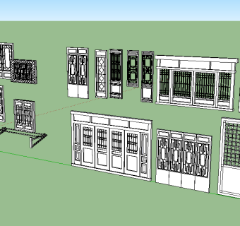 29中式雕花门窗 古建大门 中式四合院大门 中式镂空雕花格栅 屏风古门窗大集合su草图模型下载