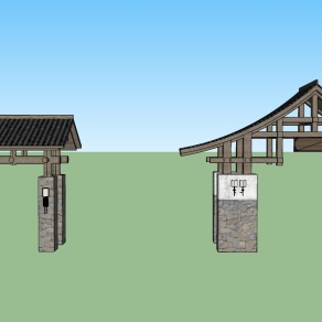 32中式门头 屋檐 门牌 牌坊 古镇古街入口 四合院入口 民宅民居门头su草图模型下载
