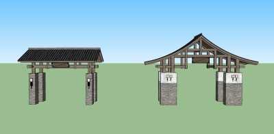 32中式门头 屋檐 门牌 牌坊 古镇古街入口 四合院入口 民宅民居门头su草图模型下载