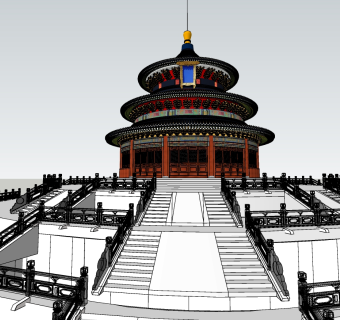 38天坛 中式天坛祈年殿建筑  中式古建殿堂 中式风格风景名胜 古建筑 中式雕花斗拱 中式古典建筑雕花绘画su草图模型下载