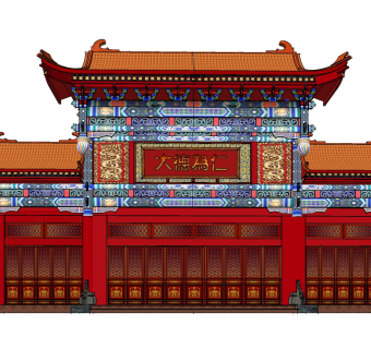 43 中式牌楼 中式古建阁楼 寺庙 大殿 宝殿  中式门楼古建 中式宫殿su草图模型下载