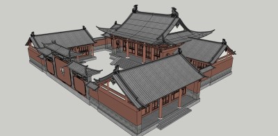 44小庙 中式古建筑庙宇   中式古建阁楼 寺庙 大殿 宝殿 钟楼 鼓楼 中式古建殿堂 中式唐宋寺庙su草图模型下载