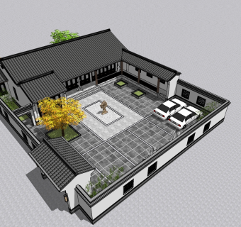 45古建别墅 中式合院 中式四合院 中式别墅会所 私宅庭院 中式民宅民宿su草图模型下载