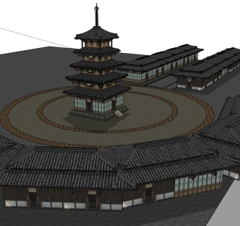76园林景观小品古建古塔  中式风格风景名胜 古建筑  中式古建阁楼 寺庙 大殿  塔楼  宝塔  中式古建 大仙庙su草图模型下载