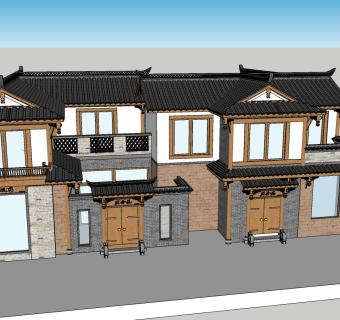 80中式风格中式古建筑  中式住宅民居  中式住宅别墅会所  中式沿街商铺 店铺  门头门面  中式商业街su草图模型下载