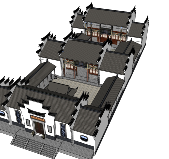 50中式古建寺庙祠 中式徽派建筑 徽派四合院  中式徽派宗祠祠堂su草图模型下载