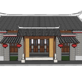 92闽西古建，中式古建 徽派古建 闽派古建 庙宇祠堂 酒店民宿  中式四合院（2）su草图模型下载