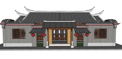 92闽西古建，中式古建 徽派古建 闽派古建 庙宇祠堂 酒店民宿  中式四合院（2）su草图模型下载