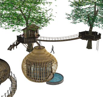 53现代风格艺术风格树屋建筑 鸟笼度假小屋 民宿景观 小木屋 度假村 鸟笼餐厅咖啡厅 鸟笼藤编休闲空间su草图模型下载