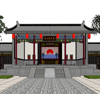 56中式衙门  中式古建  庙宇祠堂 衙门大堂 明镜高悬 中式四合院su草图模型下载