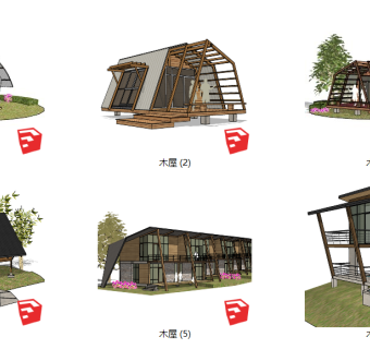 98民宿景观 小木屋合集  现代风格艺术风格树屋建筑  ,度假小屋su草图模型下载