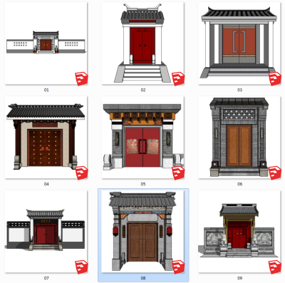 99中式大门建筑  中式大门 中式古建大门门头 四合院大门门头 牌坊  中式临街商铺门头门面su草图模型下载