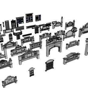 62民国元素构件整理 民国建筑元素 民国风门窗构件建筑 民国风情商业街 欧式建筑构件 欧式窗户 大门 门头围墙院墙su草图模型下载