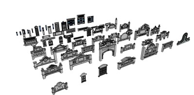 62民国元素构件整理 民国建筑元素 民国风门窗构件建筑 民国风情商业街 欧式建筑构件 欧式窗户 大门 门头围墙院墙su草图模型下载